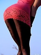 black high heels legs outdoor pantyhose